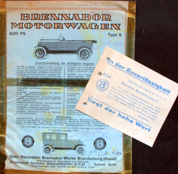 Brennabor Type S 6/20 PS Modelprogram 1924 Carbrochure (10376)